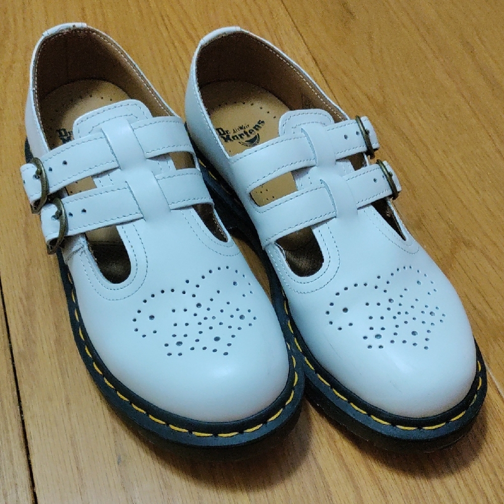 Dr. Martens White Double Strap Flats